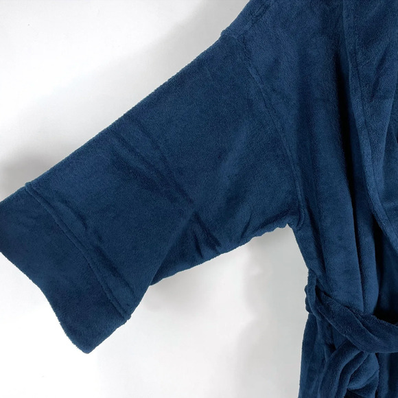 Natori Robe Navy Blue Shawl Collar‎ Wrap Thick Longline Pockets Belted Sz X / XL - Picture 4 of 8